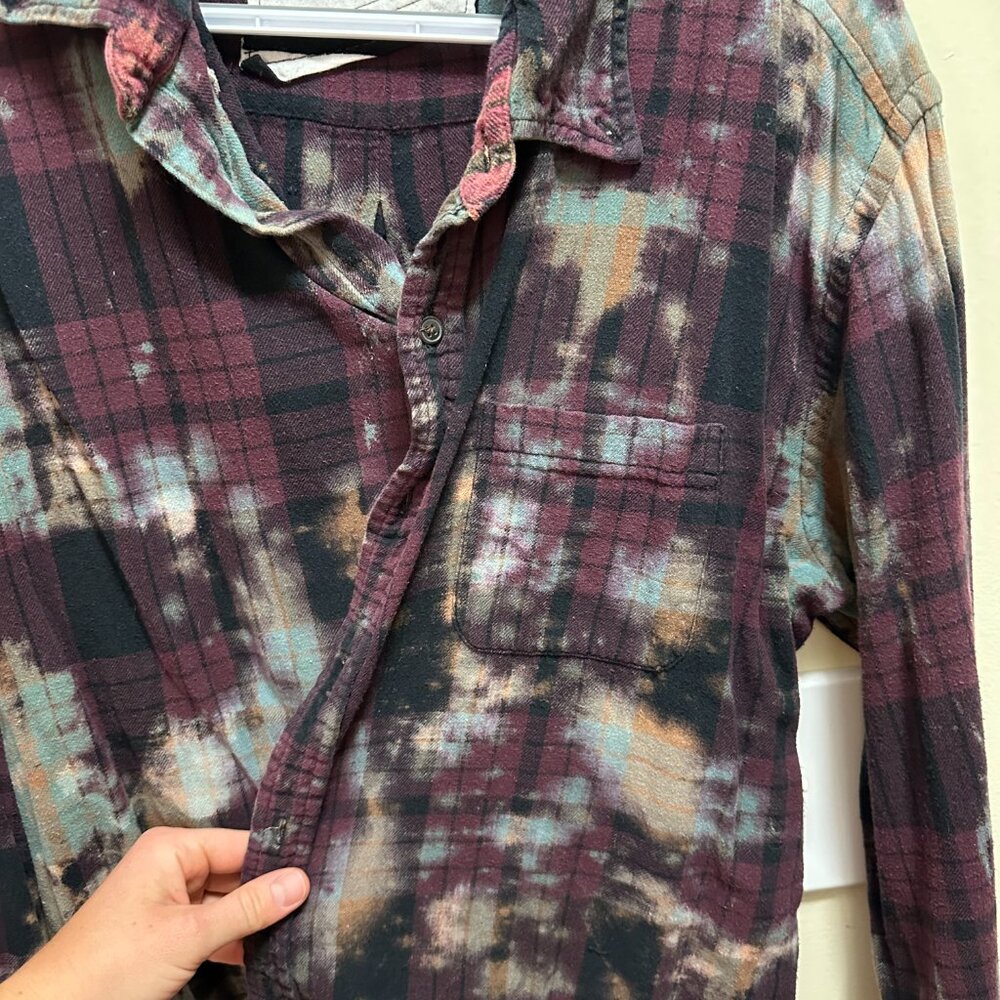 Bleached Plaid Flannel Button-Up - image 3